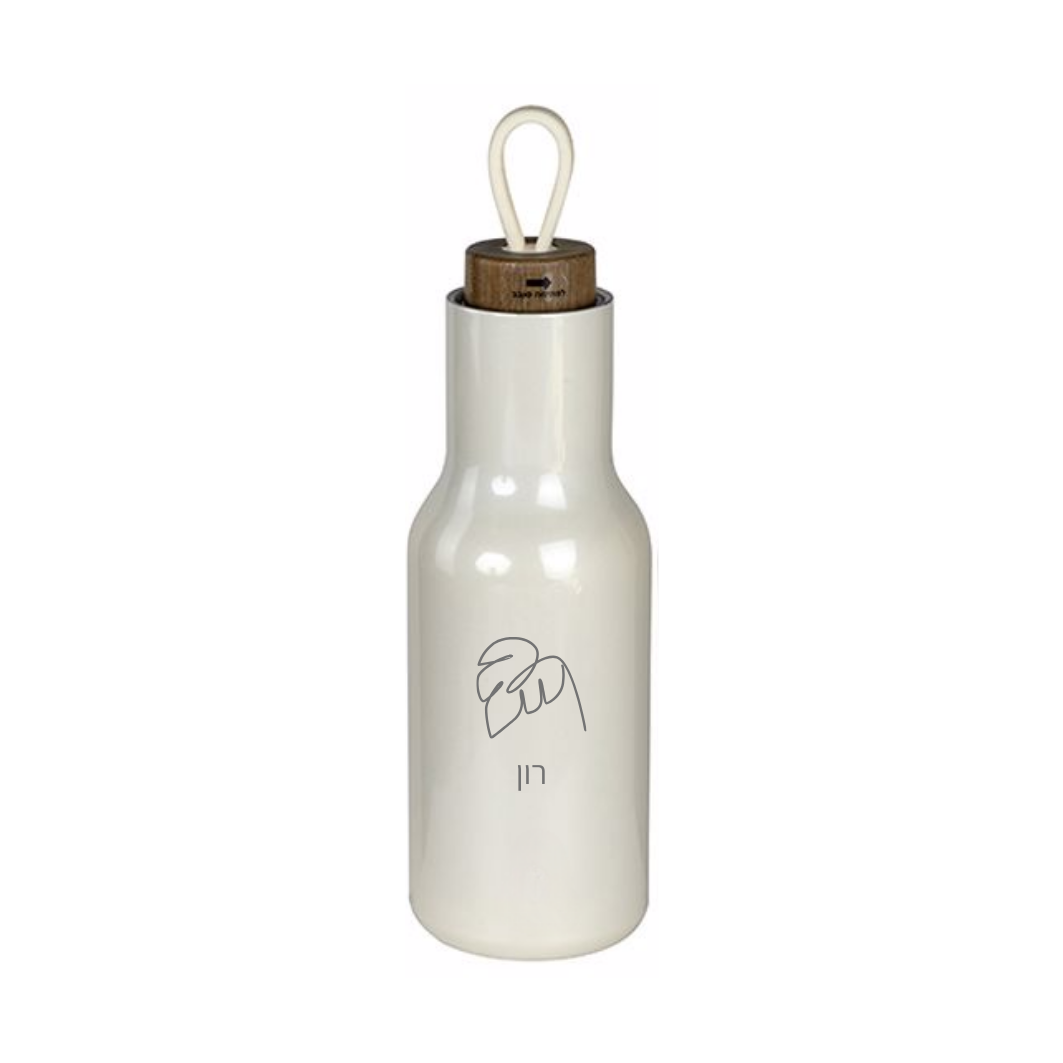 בקבוק תרמי עם סוגר עץ בעיצוב אישי